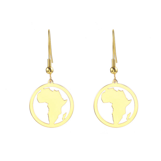 Stainless Steel Round Hollow African Map Earrings