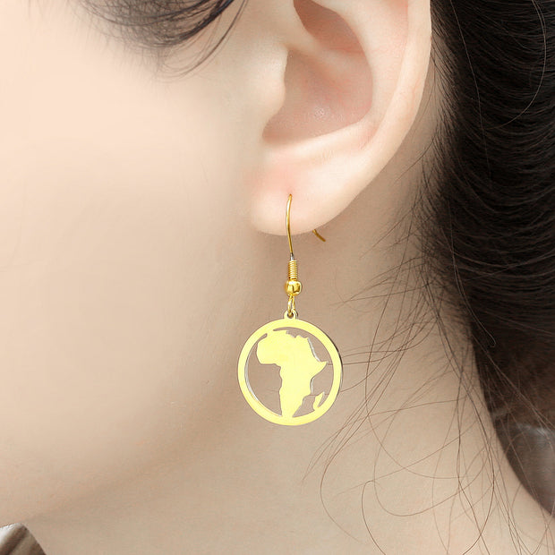 Stainless Steel Round Hollow African Map Earrings