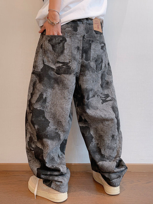 Tie-dye Printed Loose Retro Machete Full Printed Jeans For Men