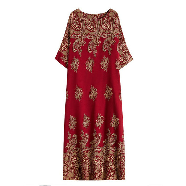 Spring Ethnic Style Plus Size Women's Cotton Silk Robe Loose Dress