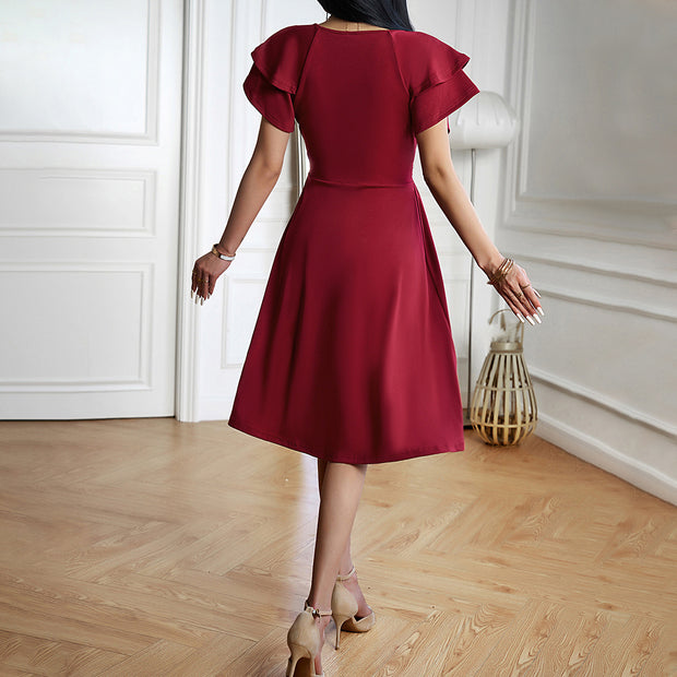 Women's Fashionable Temperament Elegant V-neck Midi Dress