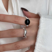 Women's Black Agate Ring Personality Simple
