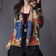 Spring Printed Knitted Cardigan Women Retro National Style Top