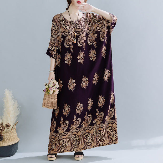 Spring Ethnic Style Plus Size Women's Cotton Silk Robe Loose Dress